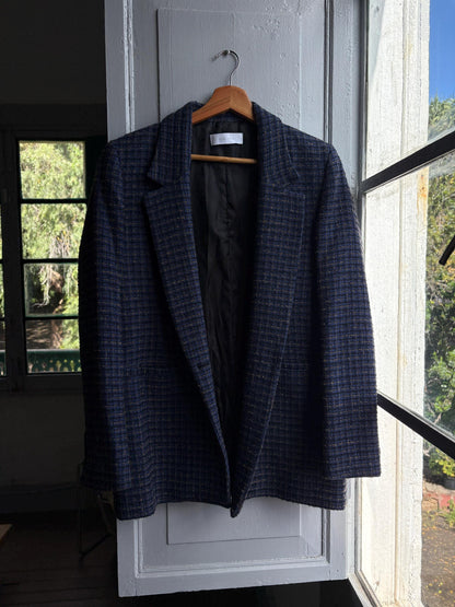 Navy Blue Plaid Tweed Blazer for Men — additional view 5