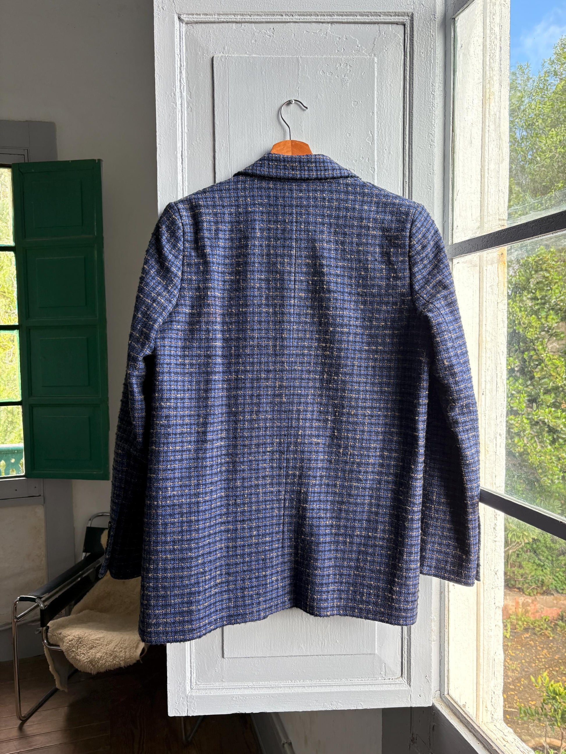 Navy Blue Plaid Tweed Blazer for Men — additional view 11