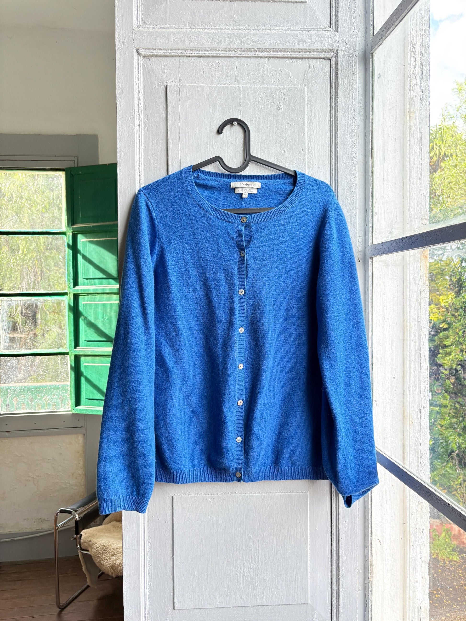 Vintage Blue Cashmere Cardigan with Pearl Buttons — additional view 5