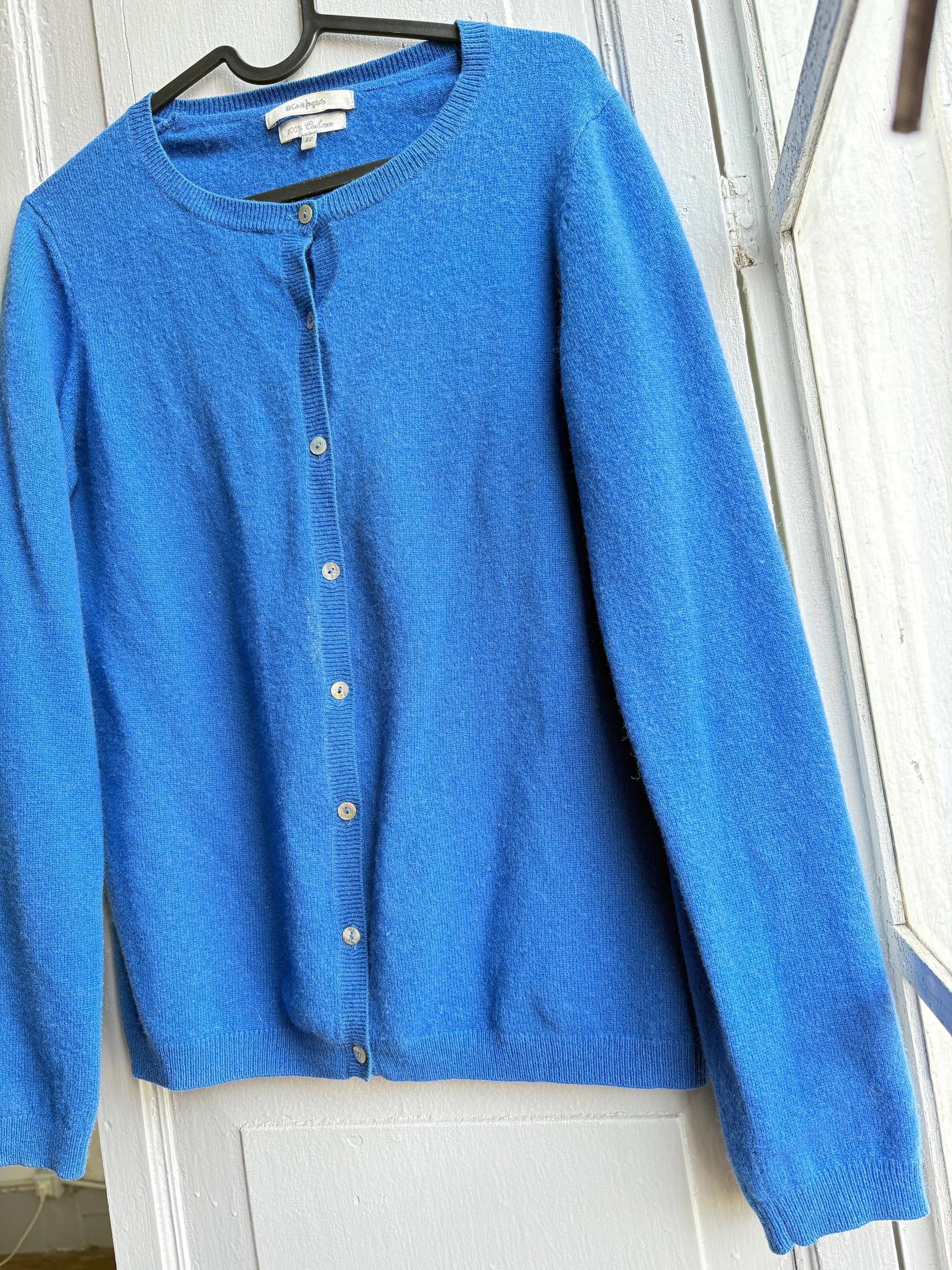 Vintage Blue Cashmere Cardigan with Pearl Buttons — additional view 6