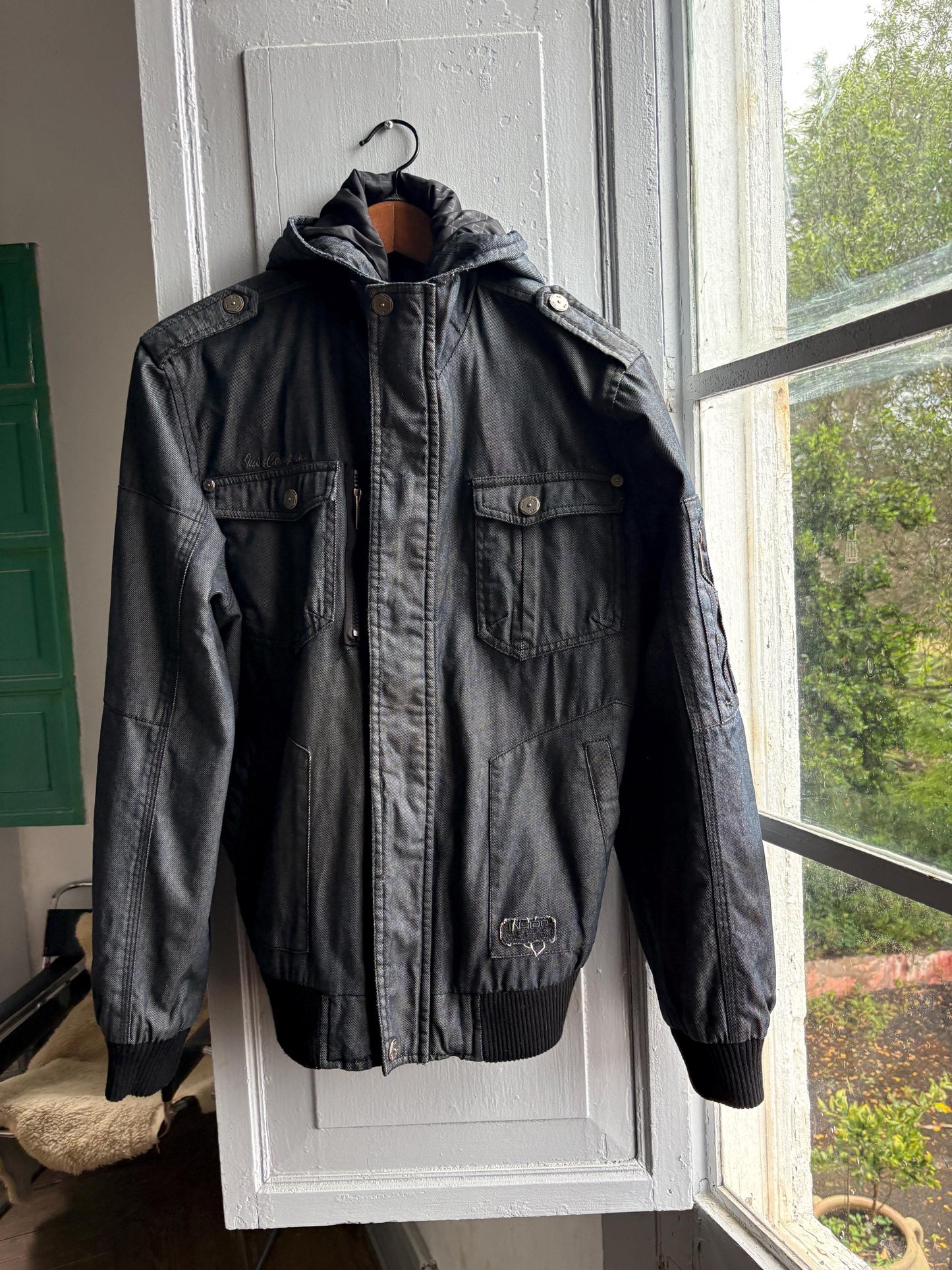 Dark Grey Hooded Men's Jacket — fabric close-up