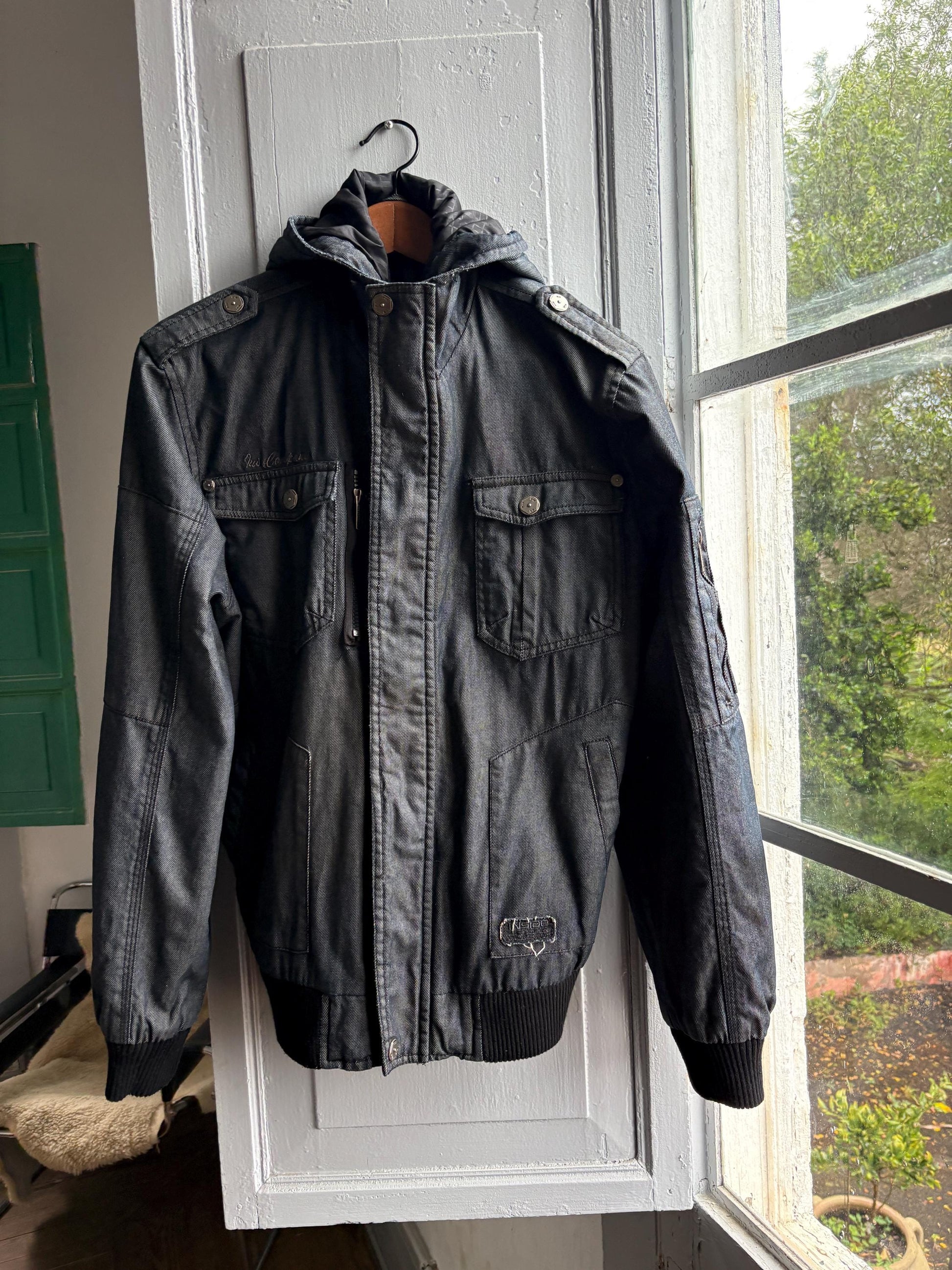 Dark Grey Hooded Men's Jacket — fabric close-up