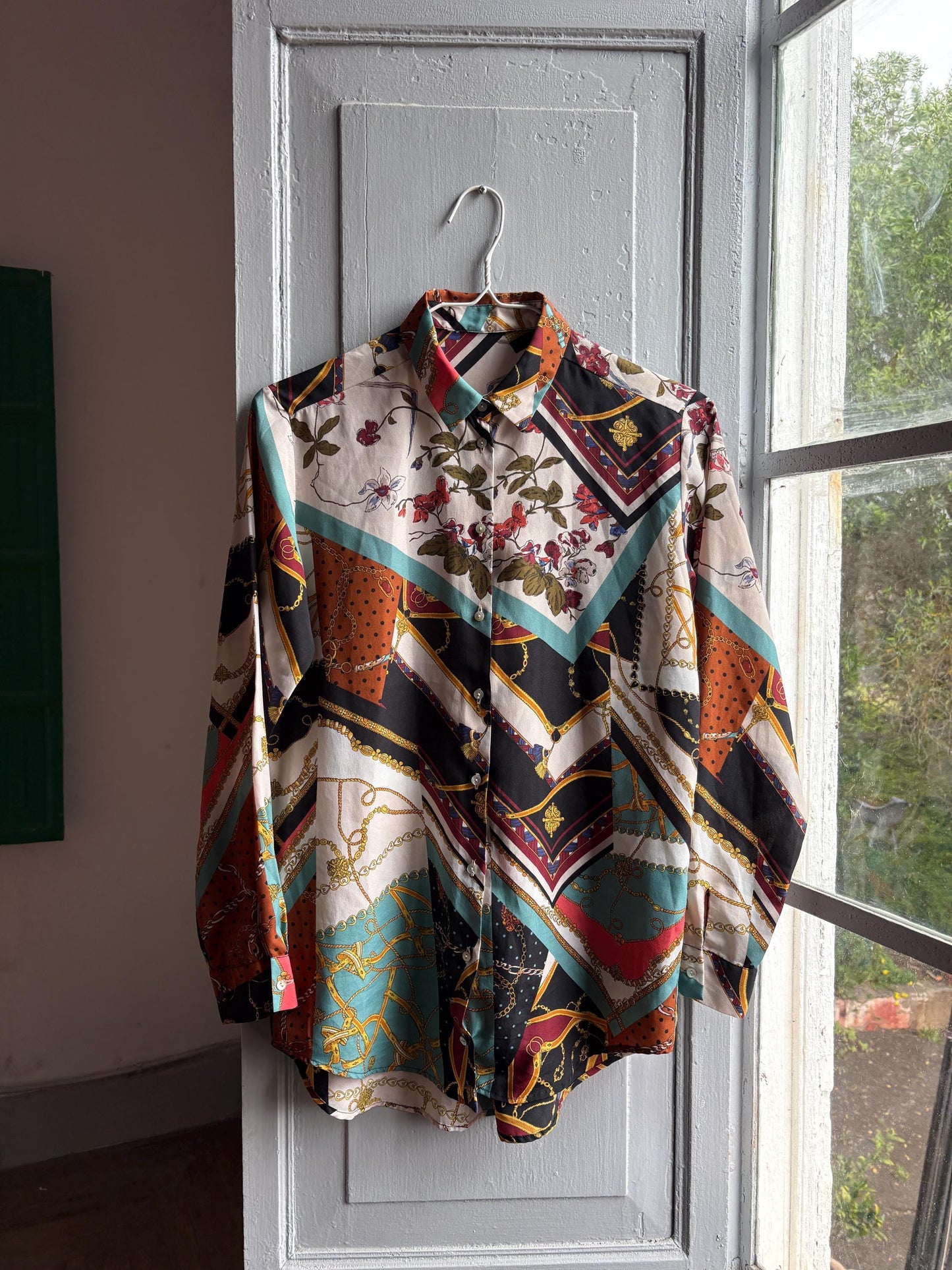 Retro 80s Multicolor Button-Up Blouse — additional view 5