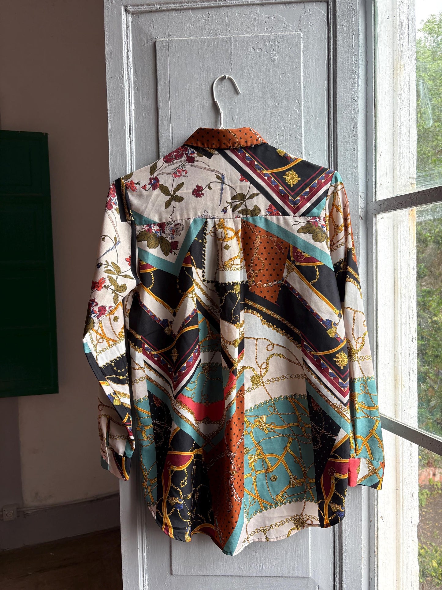 Retro 80s Multicolor Button-Up Blouse — additional view 6