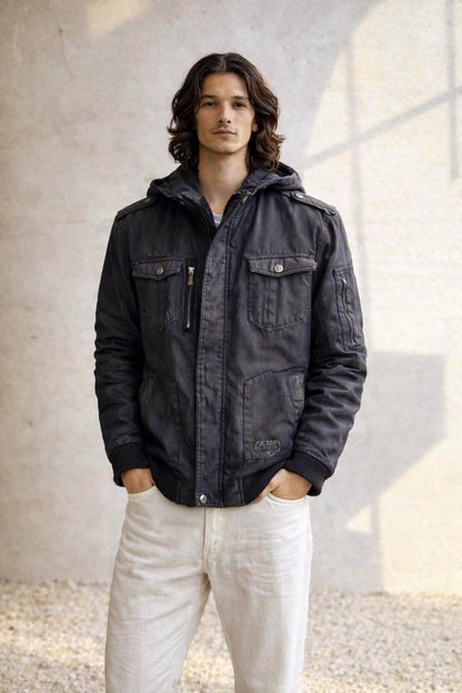 Dark Grey Hooded Men's Jacket