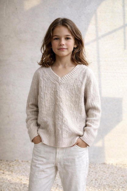 Off-White Cable Knit Wool Jumper for Girls