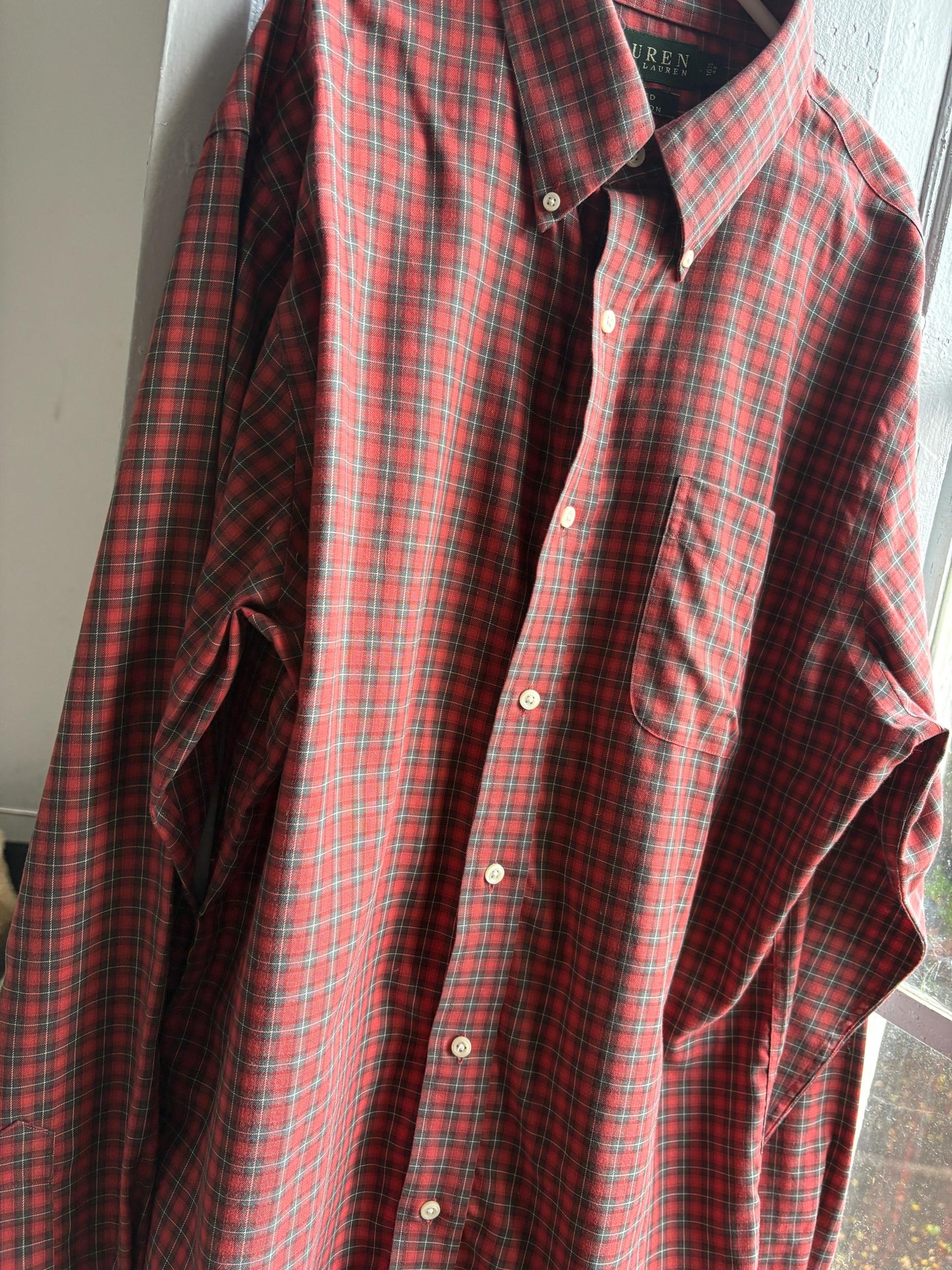 Red Plaid Cotton Button-Up Shirt — additional view 10