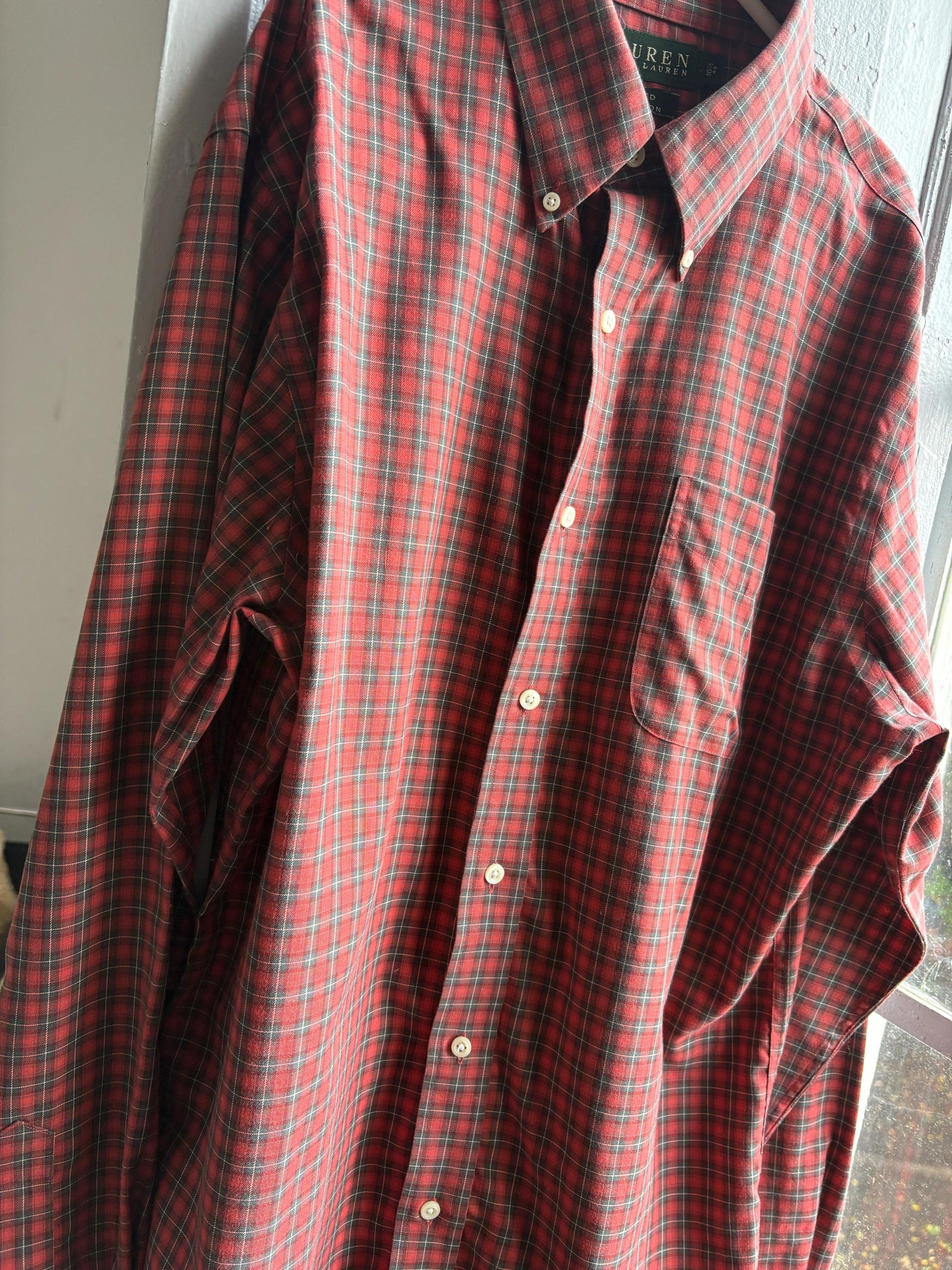 Red Plaid Cotton Button-Up Shirt — additional view 10