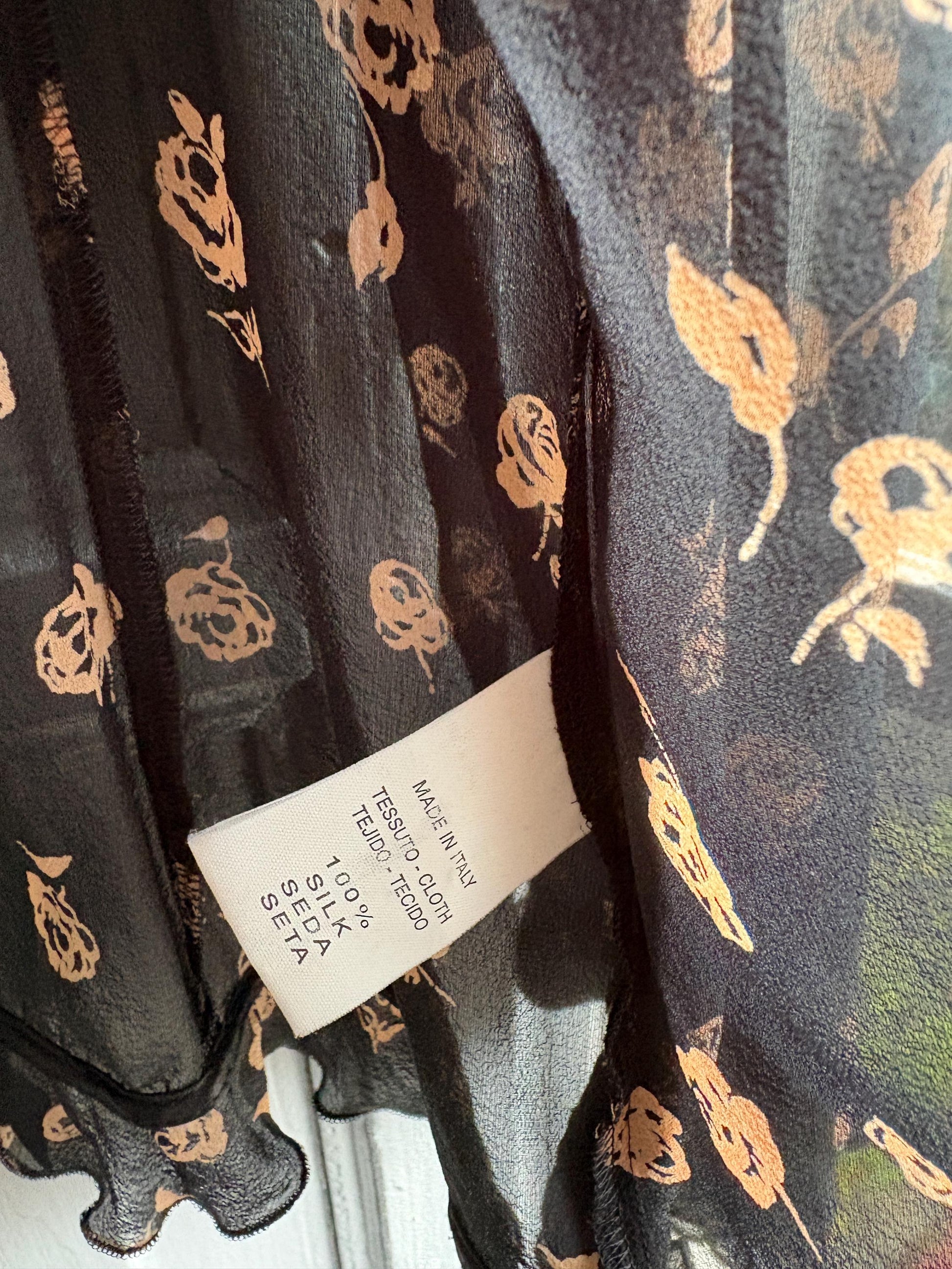 Vintage Silk Floral Ruffle Blouse — back view