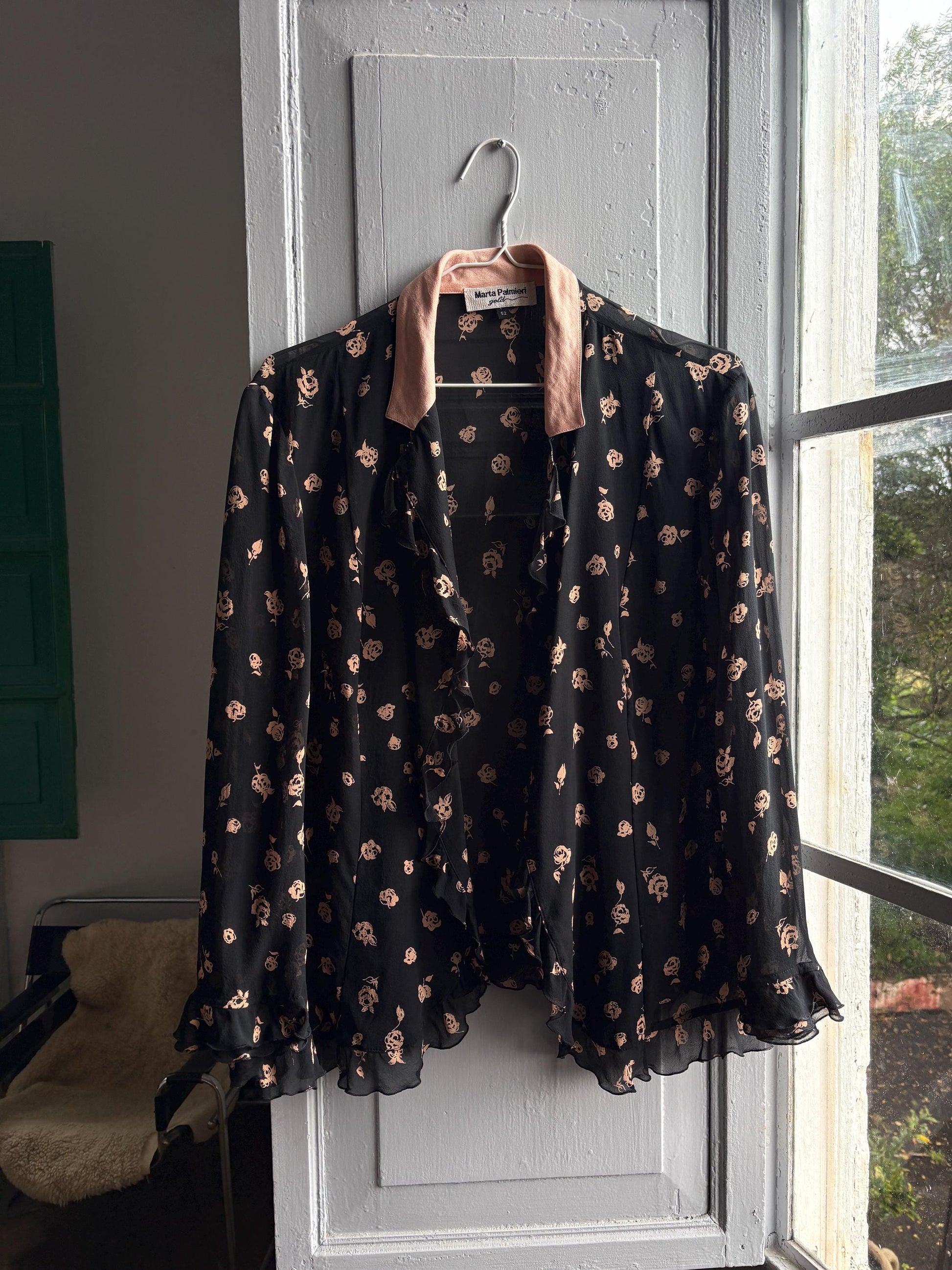 Vintage Silk Floral Ruffle Blouse — detail