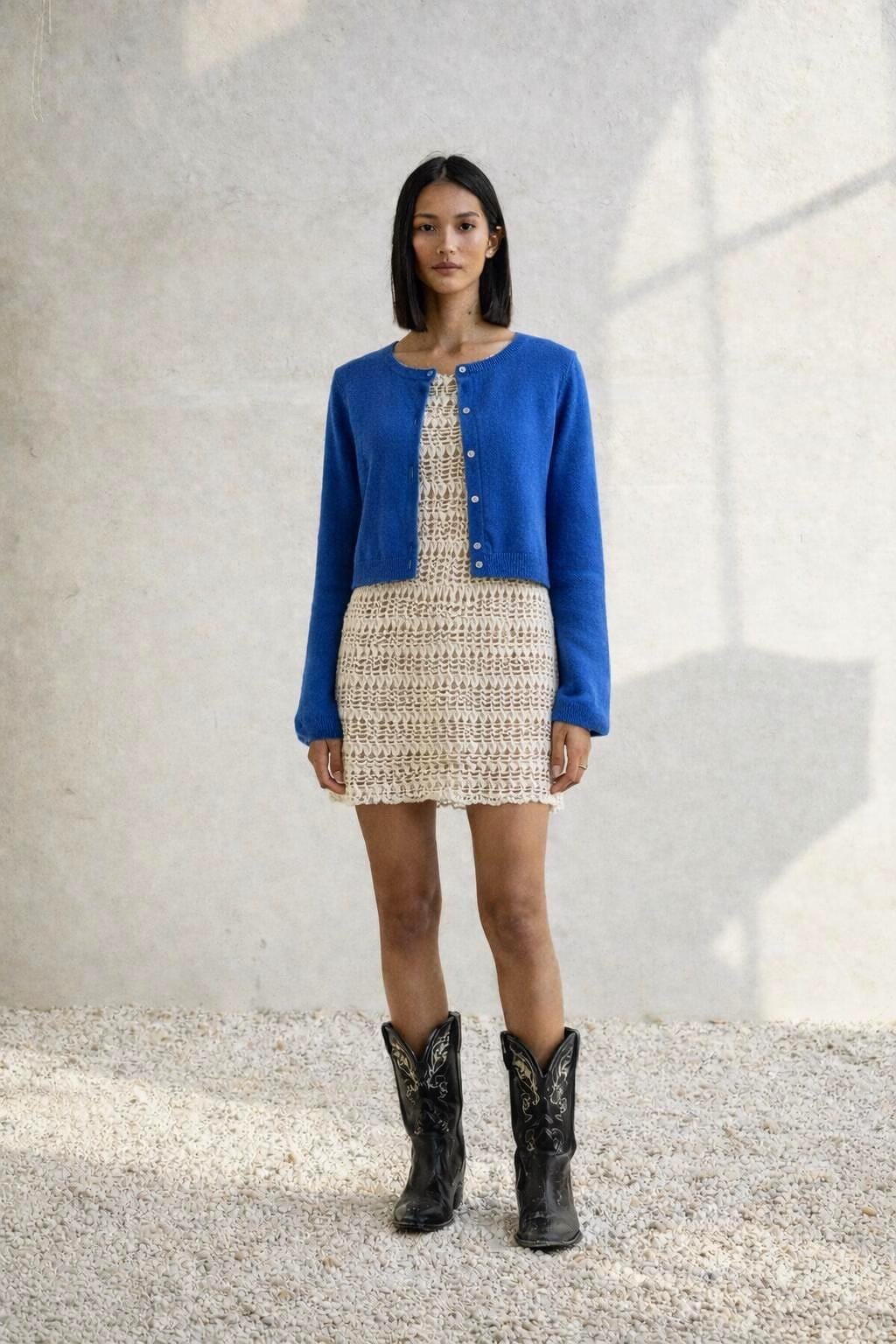 Vintage Blue Cashmere Cardigan with Pearl Buttons