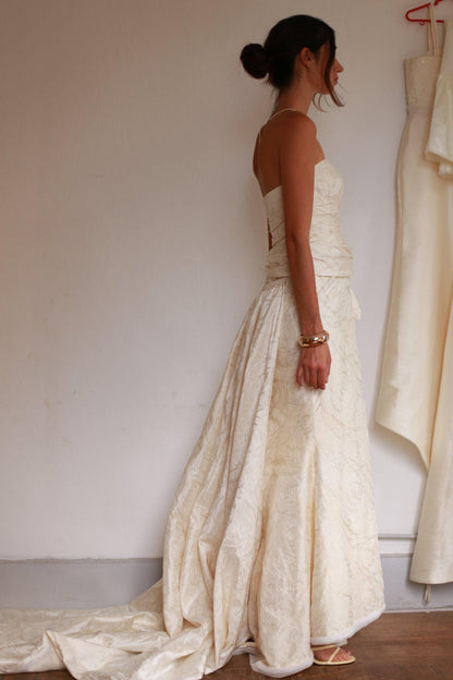 Ivory Silk Blend Strapless Wedding Gown — fabric close-up