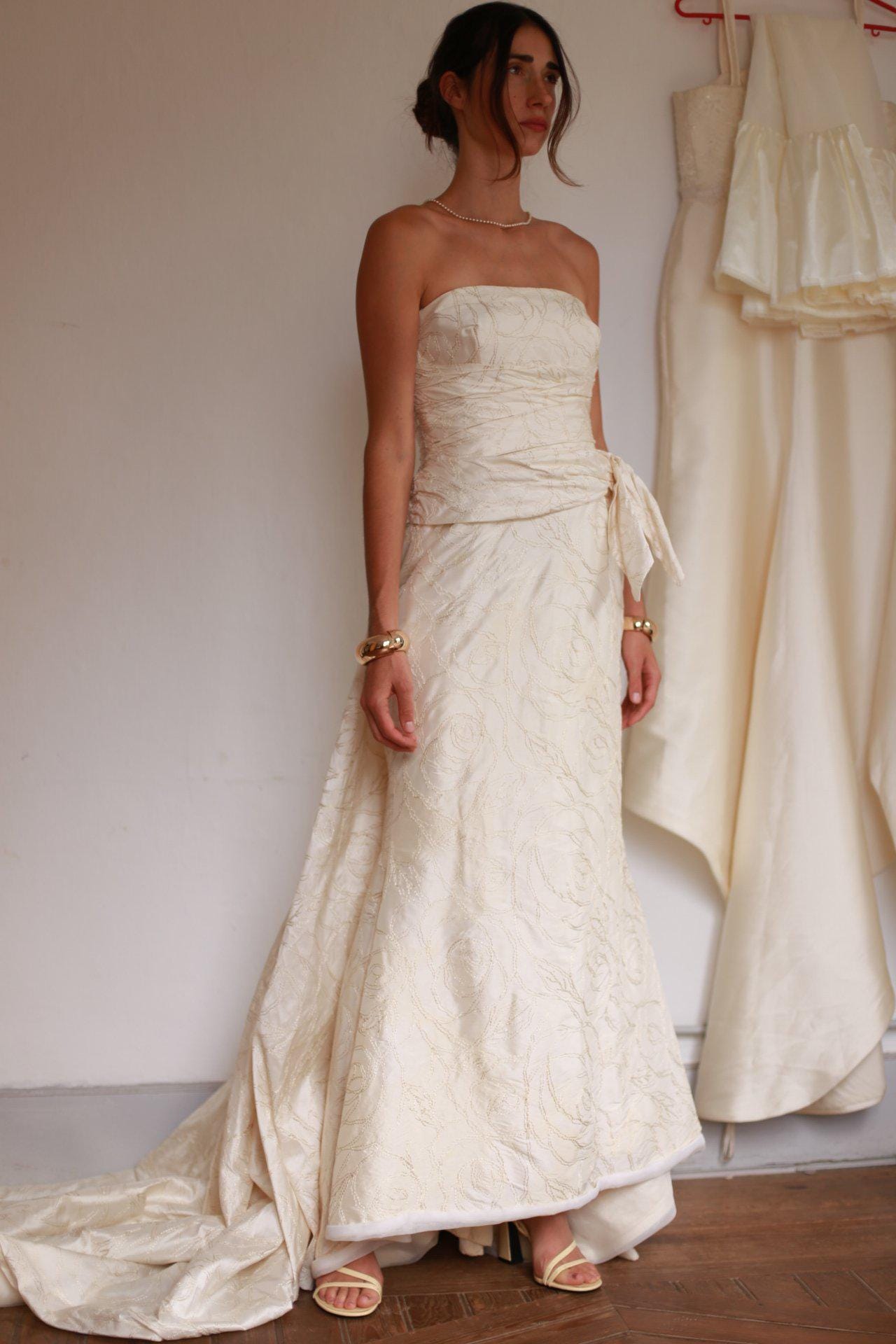 Ivory Silk Blend Strapless Wedding Gown — additional view 5