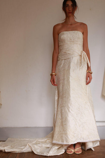 Ivory Silk Blend Strapless Wedding Gown — additional view 6