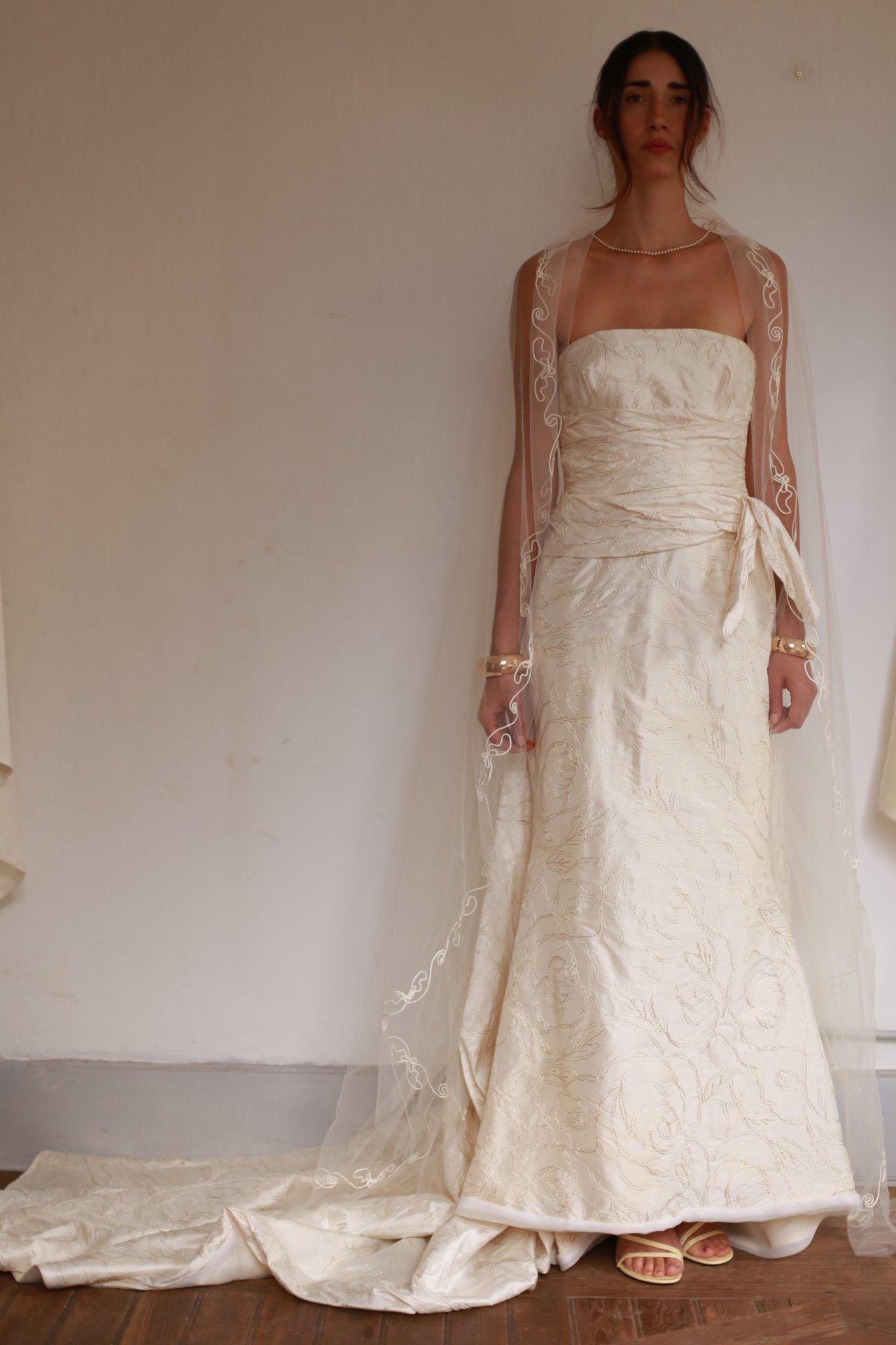 Ivory Silk Blend Strapless Wedding Gown — additional view 8