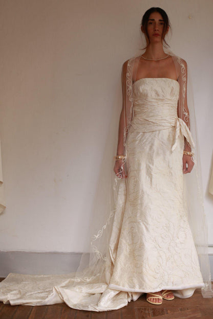 Ivory Silk Blend Strapless Wedding Gown — additional view 8