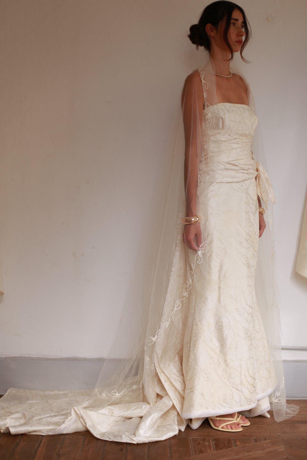 Ivory Silk Blend Strapless Wedding Gown — additional view 9