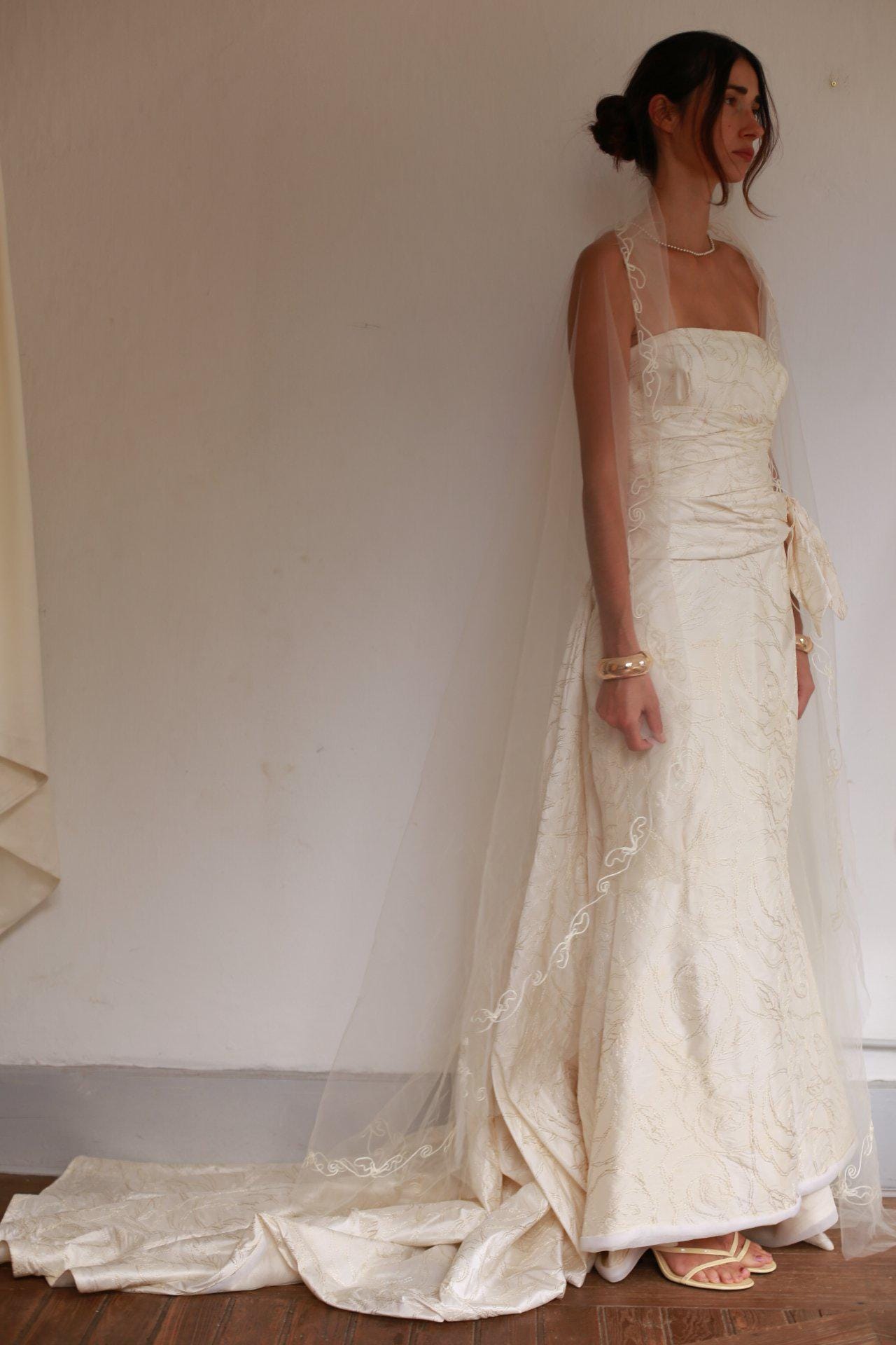 Ivory Silk Blend Strapless Wedding Gown — additional view 11