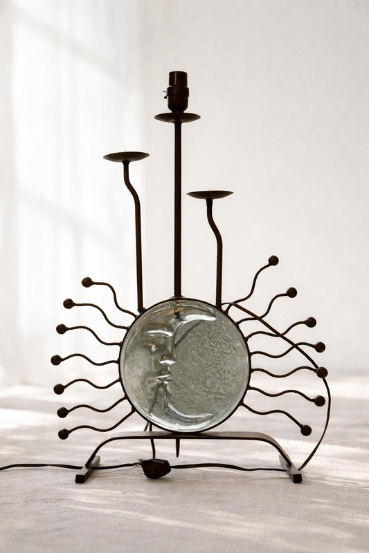 Moon Face Lamp in Iron & Glass