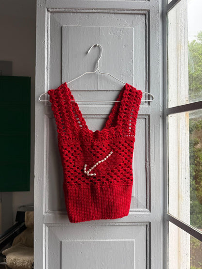 Sailor-Themed Red Crochet Top — detail