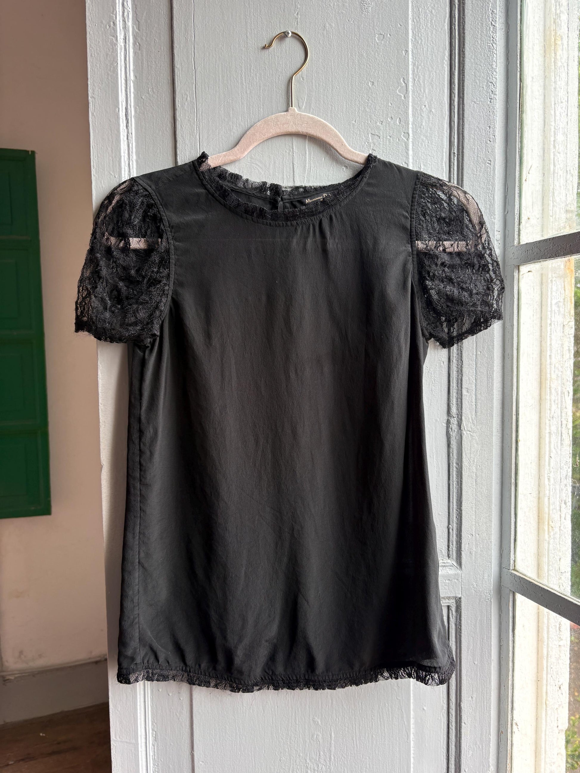 Black Silk Shirt With Lace Sleeves — additional view 10