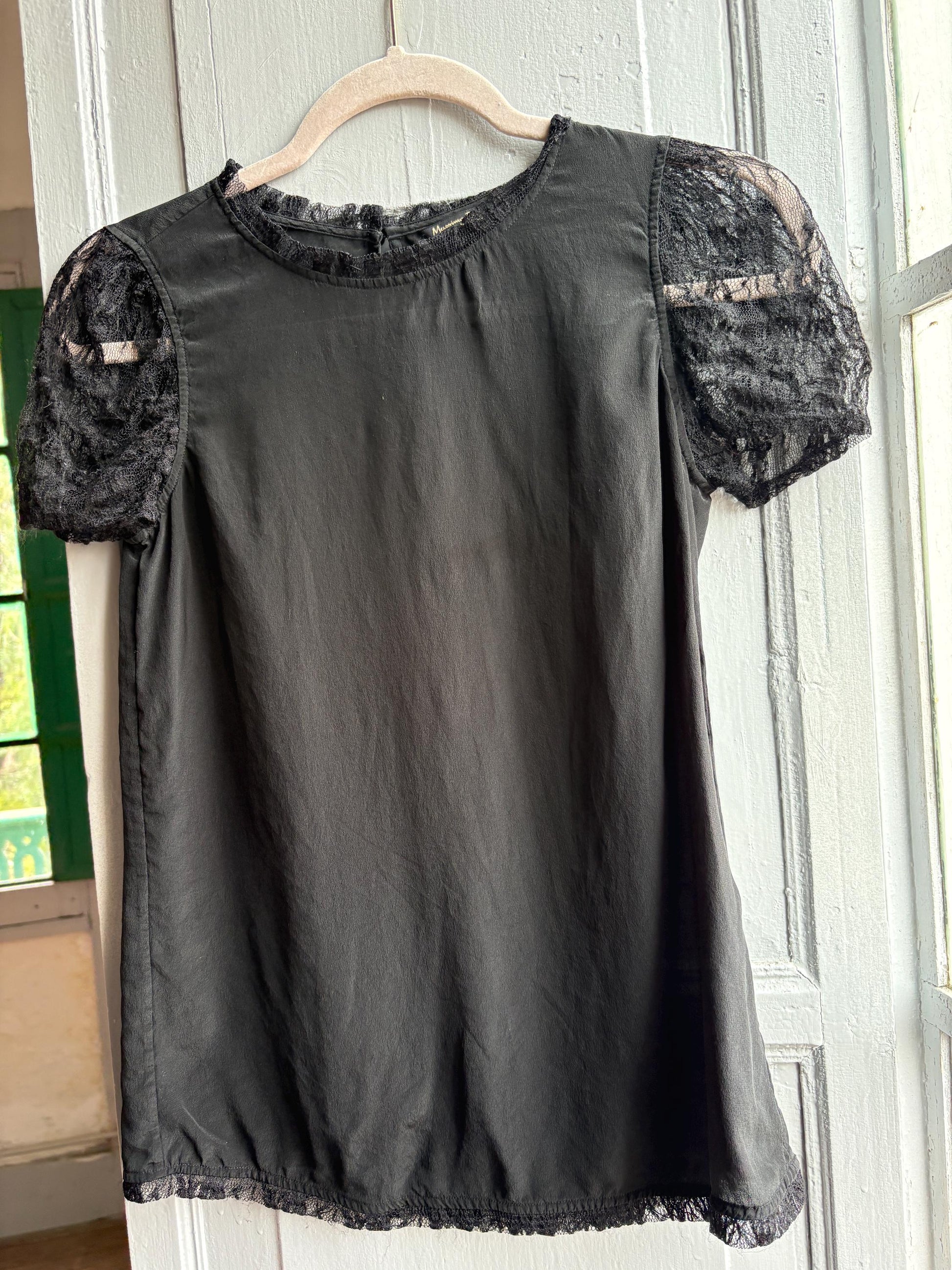 Black Silk Shirt With Lace Sleeves — additional view 12