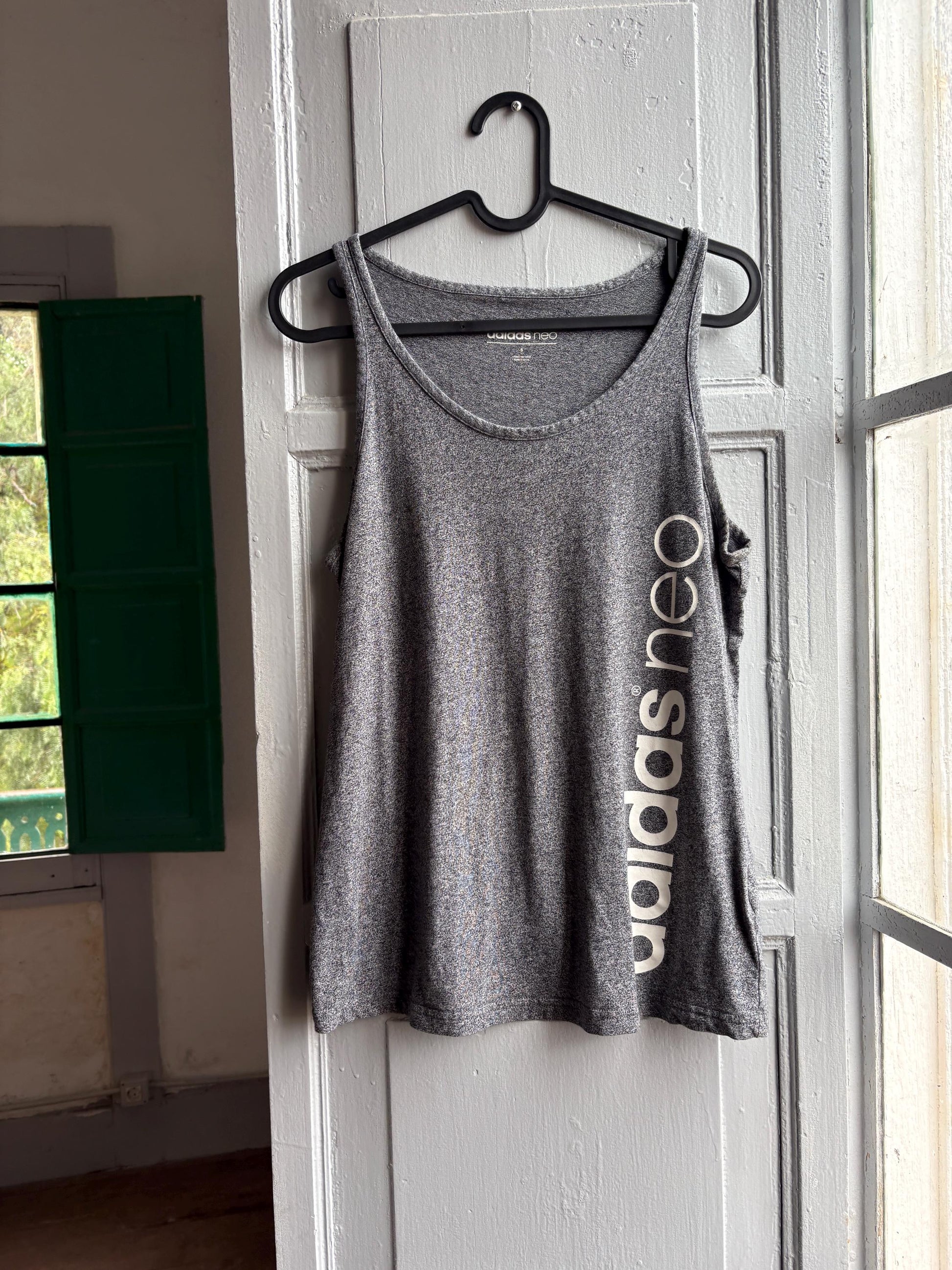 Adidas Neo Grey Cotton Tank Top — fabric close-up