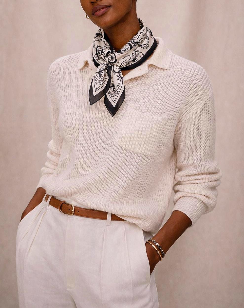 Luxury Black and White Silk Scarf