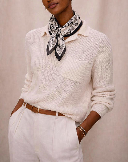 Luxury Black and White Silk Scarf