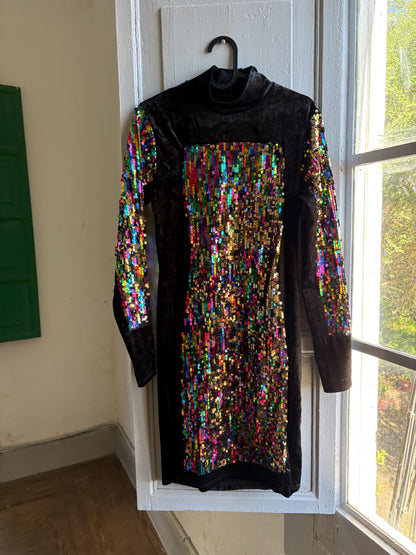 Vintage Black Velvet Sequin Turtleneck Dress — additional view 6