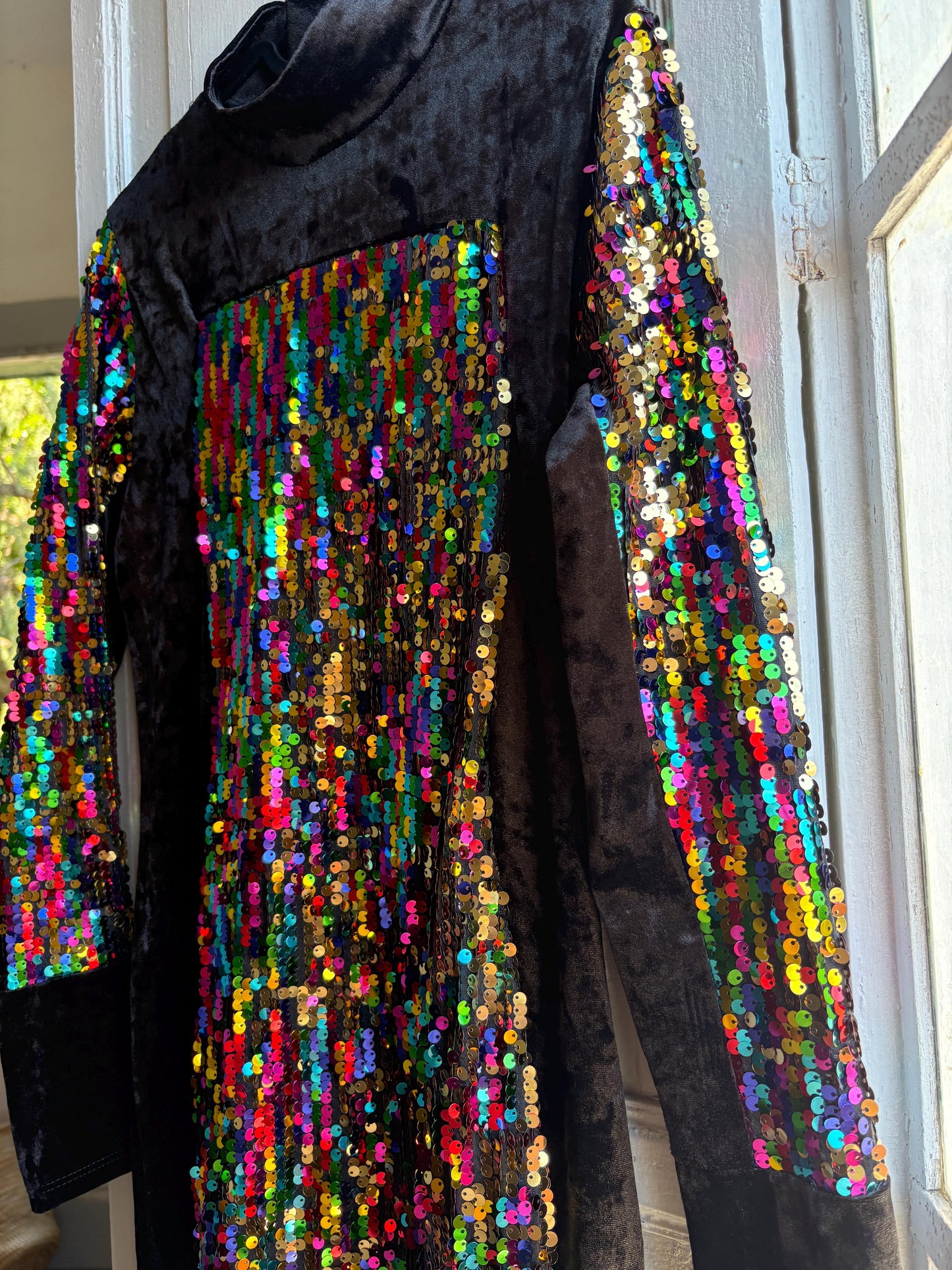 Vintage Black Velvet Sequin Turtleneck Dress — additional view 8