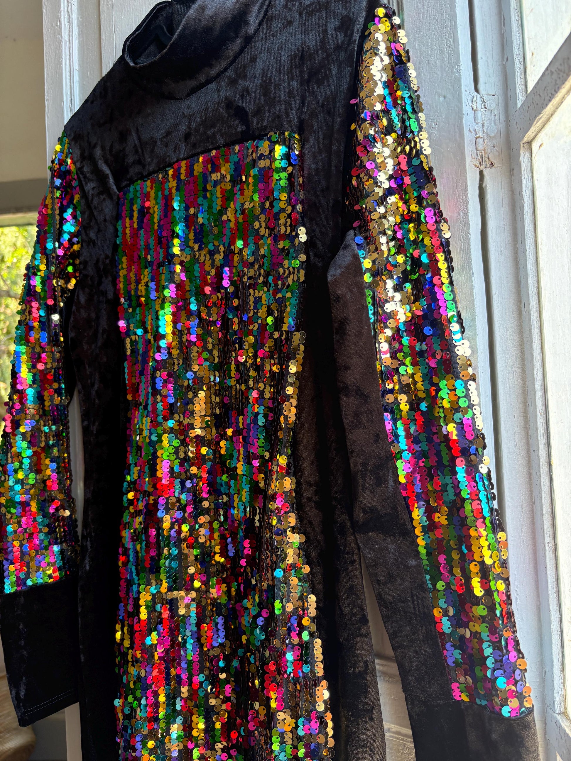 Vintage Black Velvet Sequin Turtleneck Dress — additional view 8