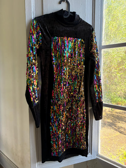 Vintage Black Velvet Sequin Turtleneck Dress — additional view 9