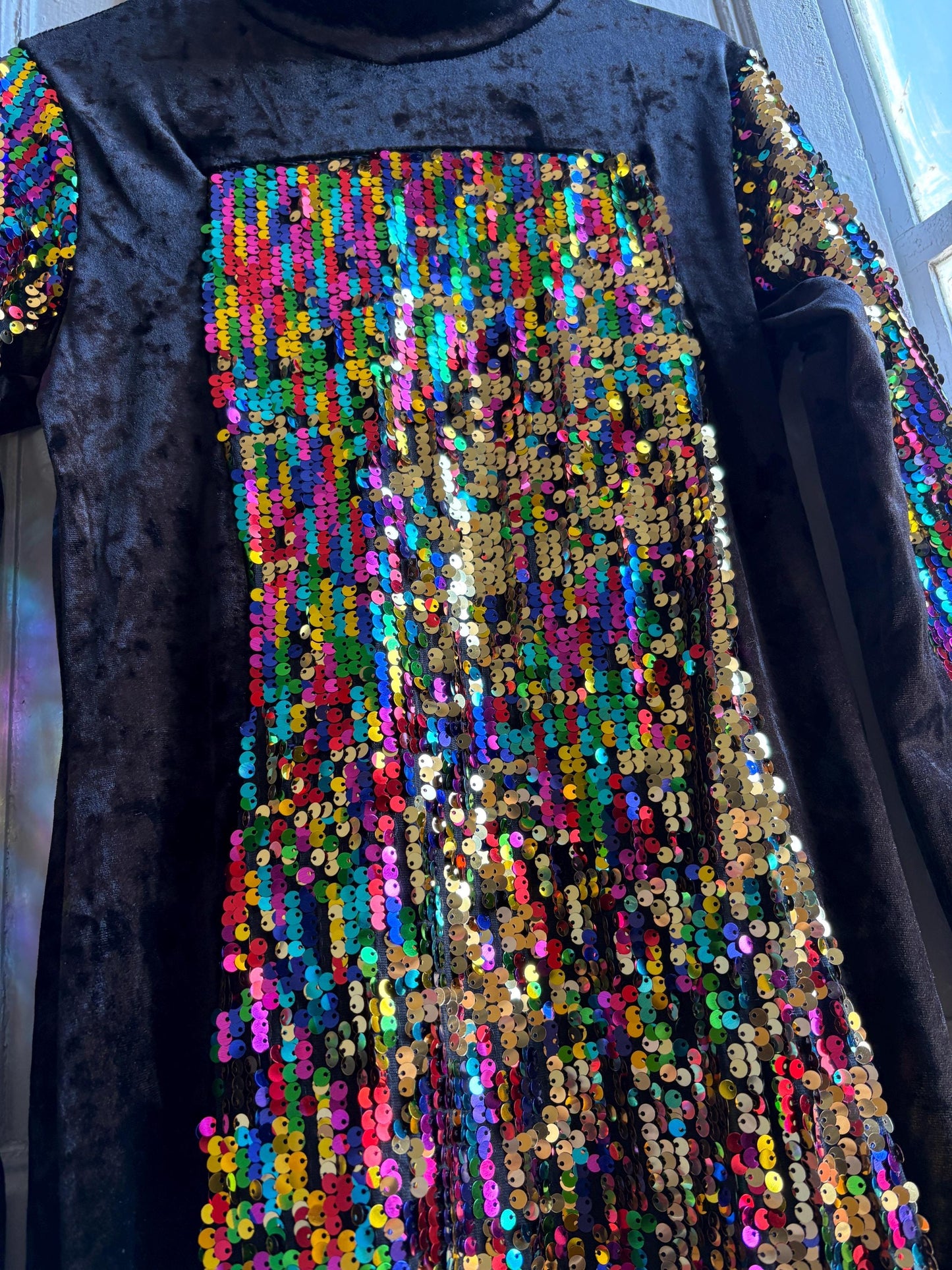 Vintage Black Velvet Sequin Turtleneck Dress — additional view 13