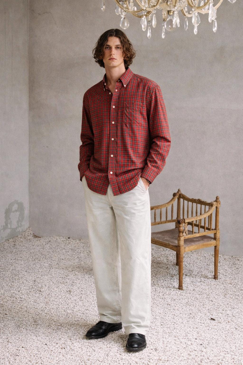 Red Plaid Cotton Button-Up Shirt