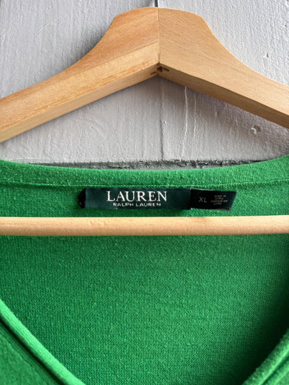 Lauren Ralph Lauren Green V-Neck Shirt — fabric close-up
