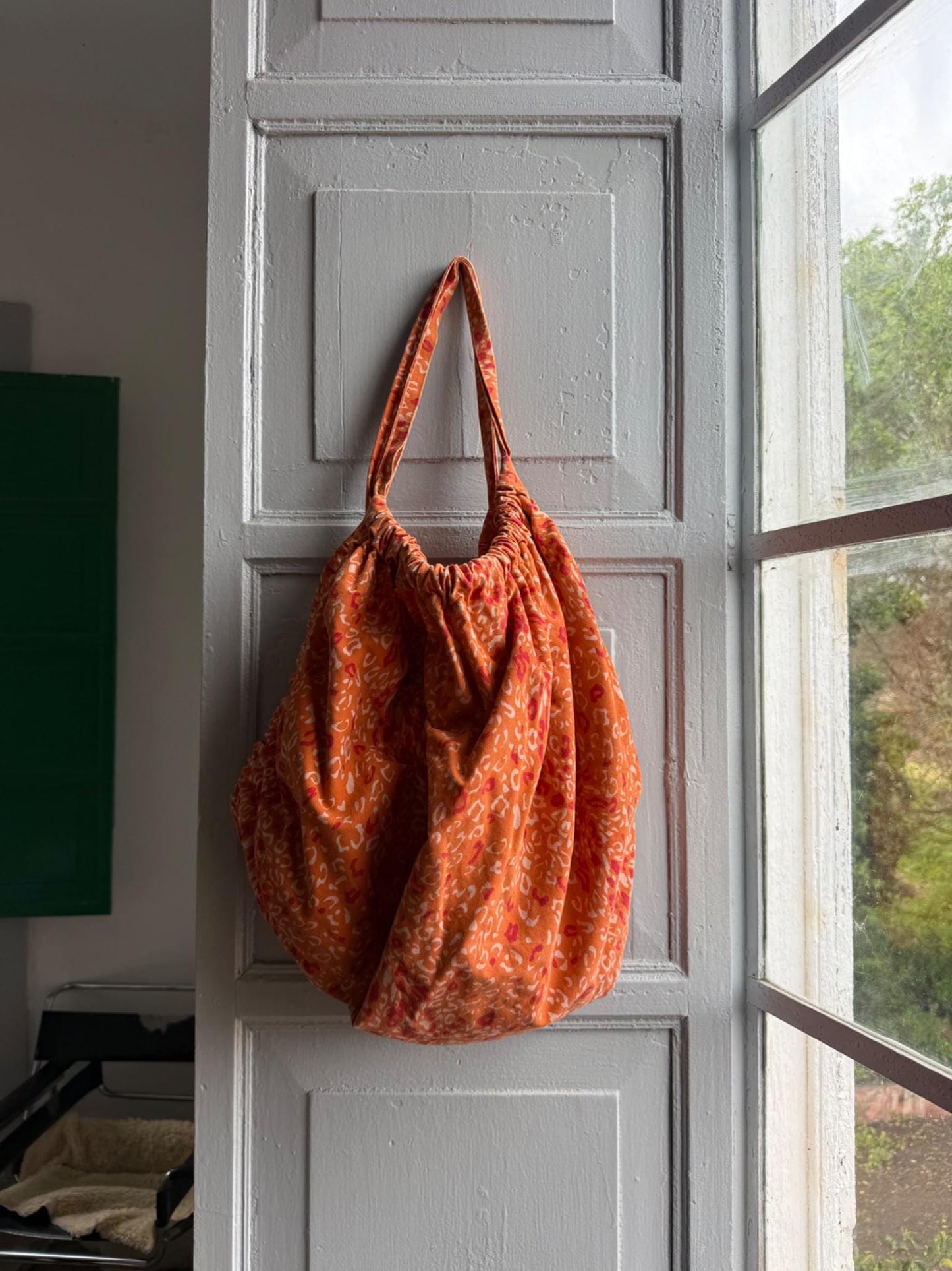 Orange Leopard Print Cotton Shopper Bag — detail