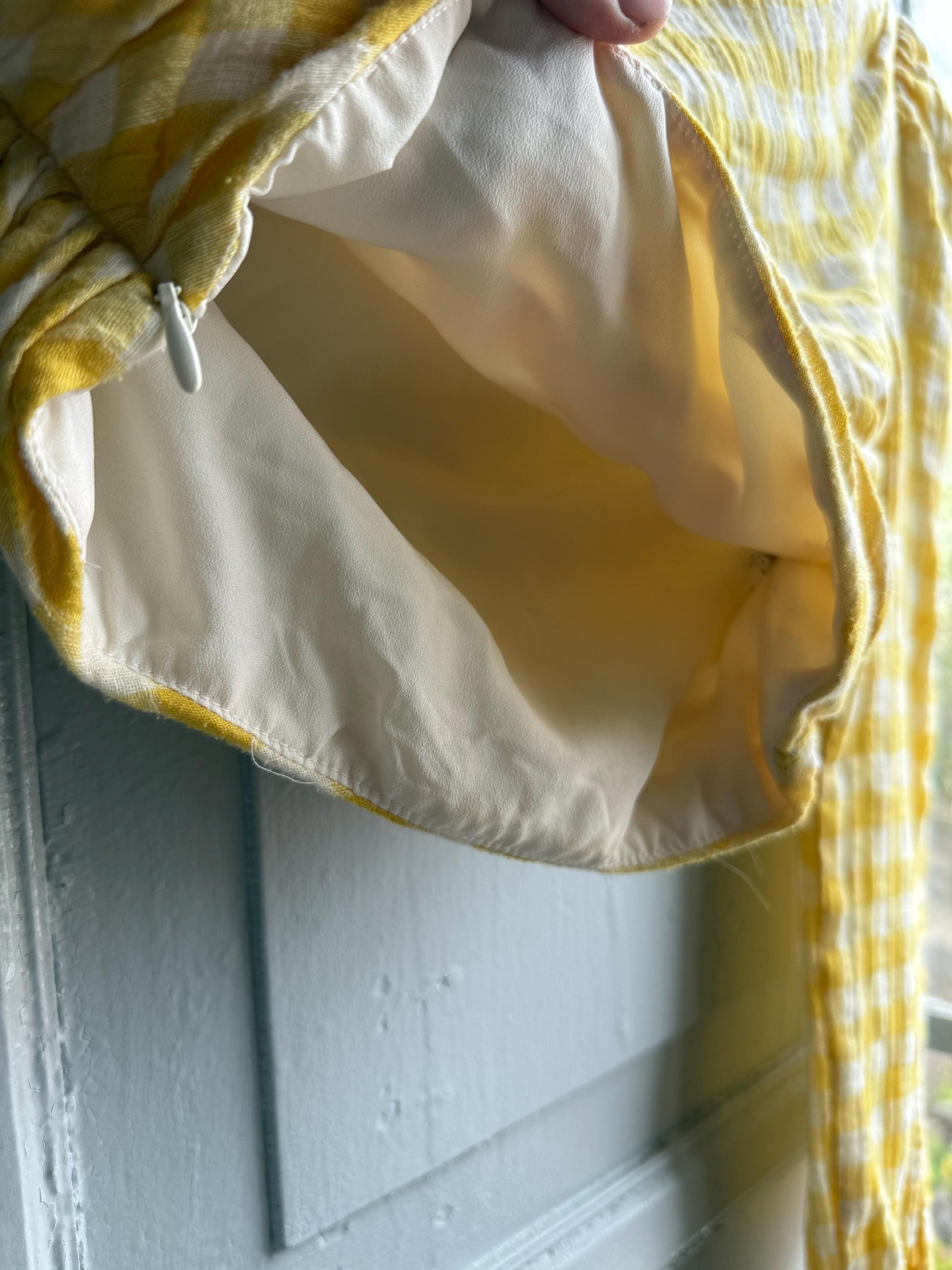 Yellow checkered one shoulder top, Summer crop top playful retro 90s, XS