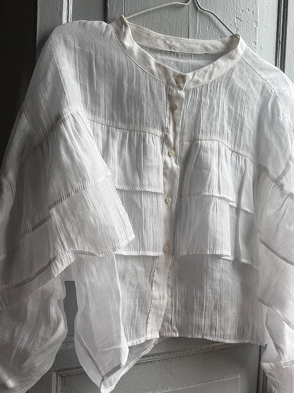 Ruffled Sleeve Cotton Cropped Blouse — additional view 5