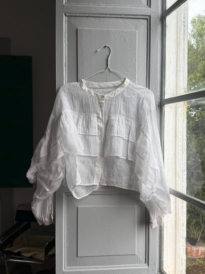 Ruffled Sleeve Cotton Cropped Blouse — additional view 9