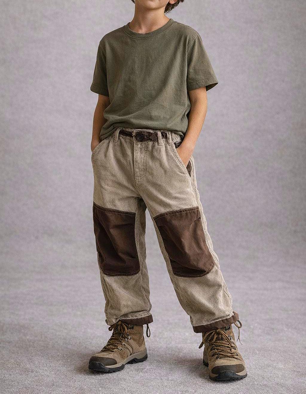 Beige Kids Trousers With Reinforced Knees