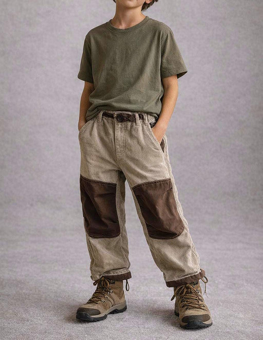 Beige Kids Trousers With Reinforced Knees
