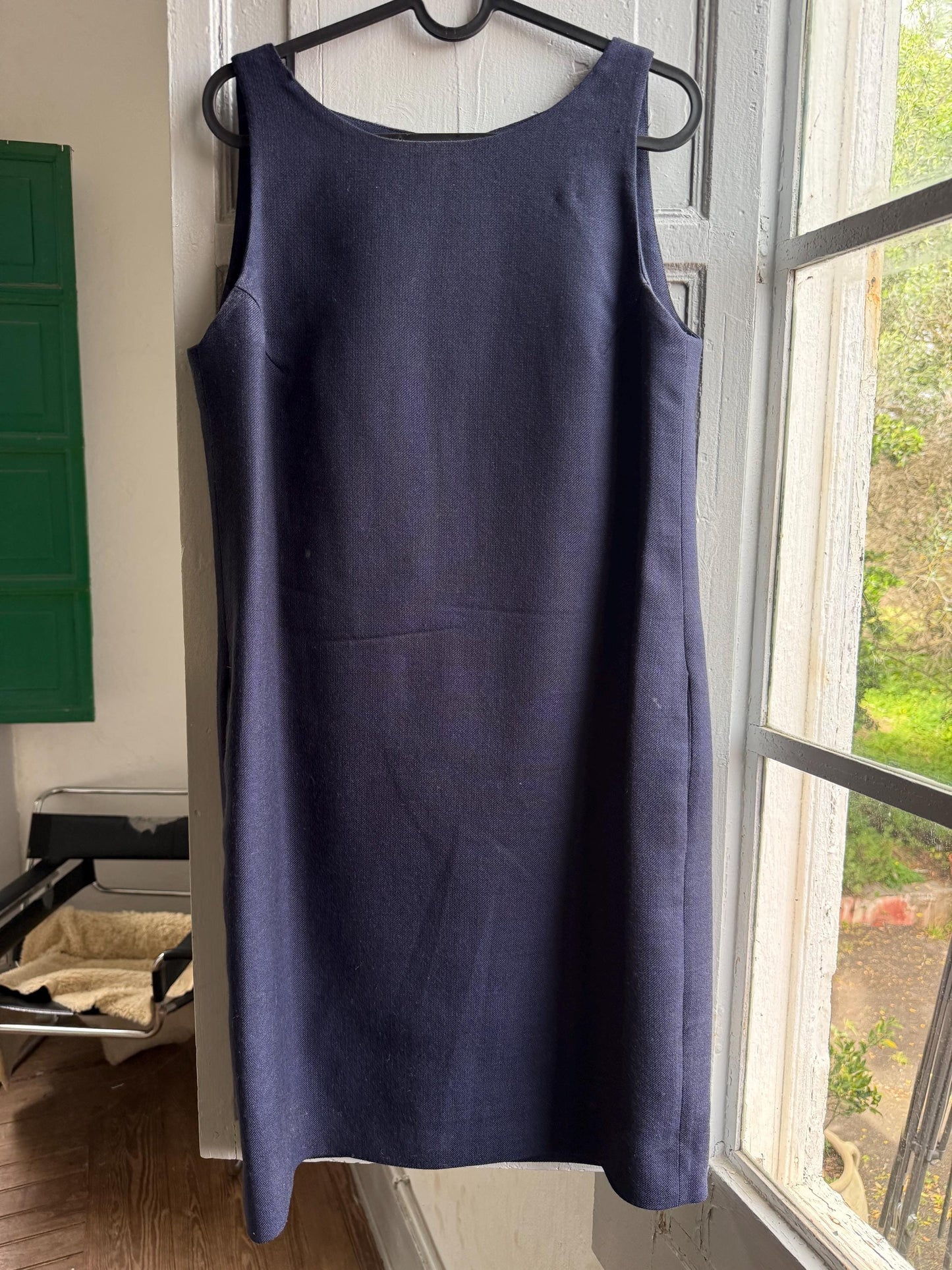 Navy Pure Wool A-Line Dress — fabric close-up