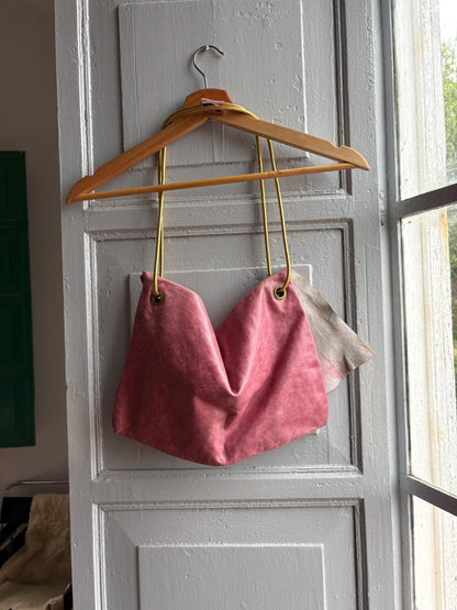 Vintage Pink Slouchy Handbag with Gold Strap — additional view 10