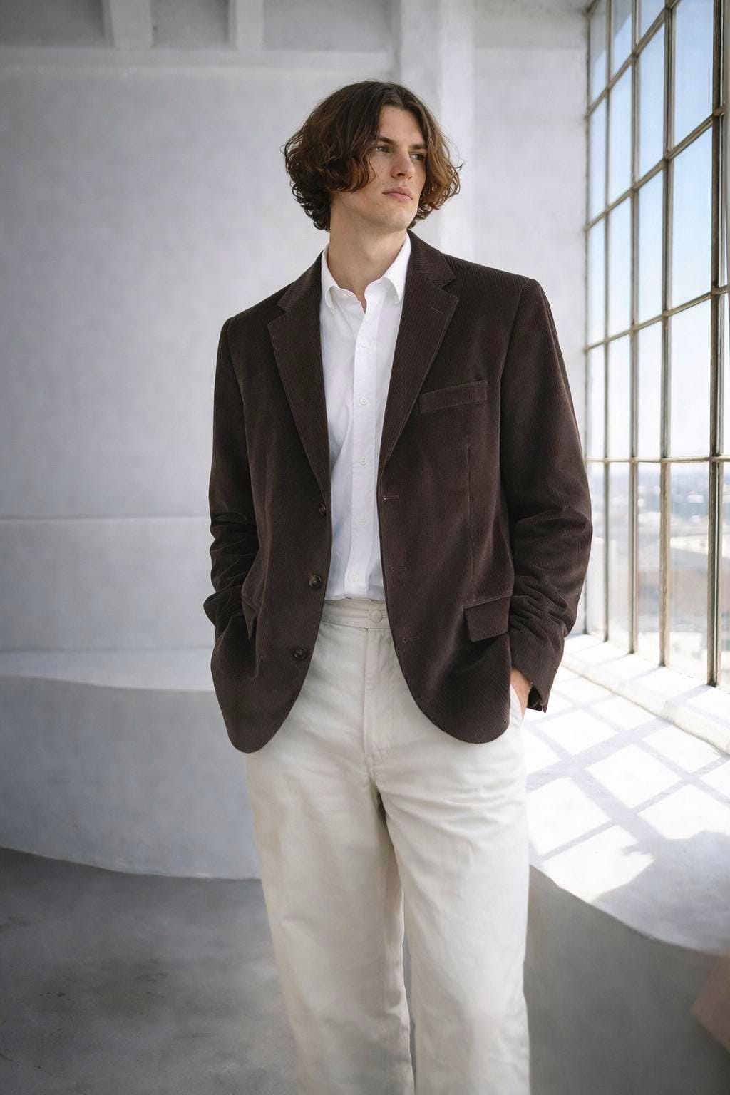 BOSS Hugo Boss velour brown Men blazer, Dark academia velvet double breasted americana