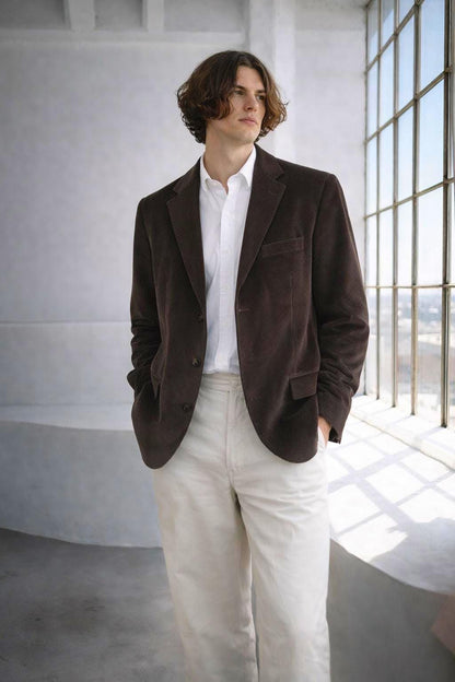 Velvet Brown Double-Breasted Blazer