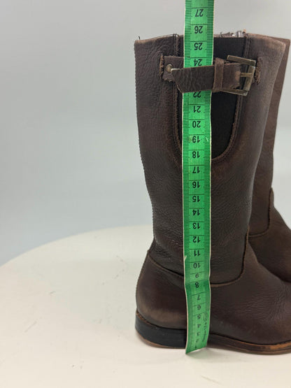 Brown Long Leather Boots for Girls — back view