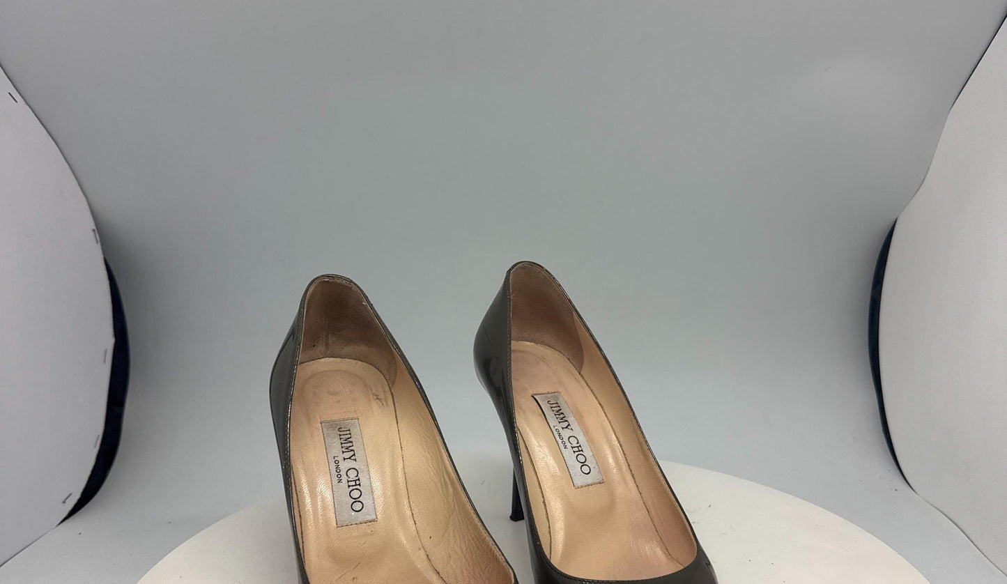 Olive Green Leather Heels by Jimmy Choo — back view