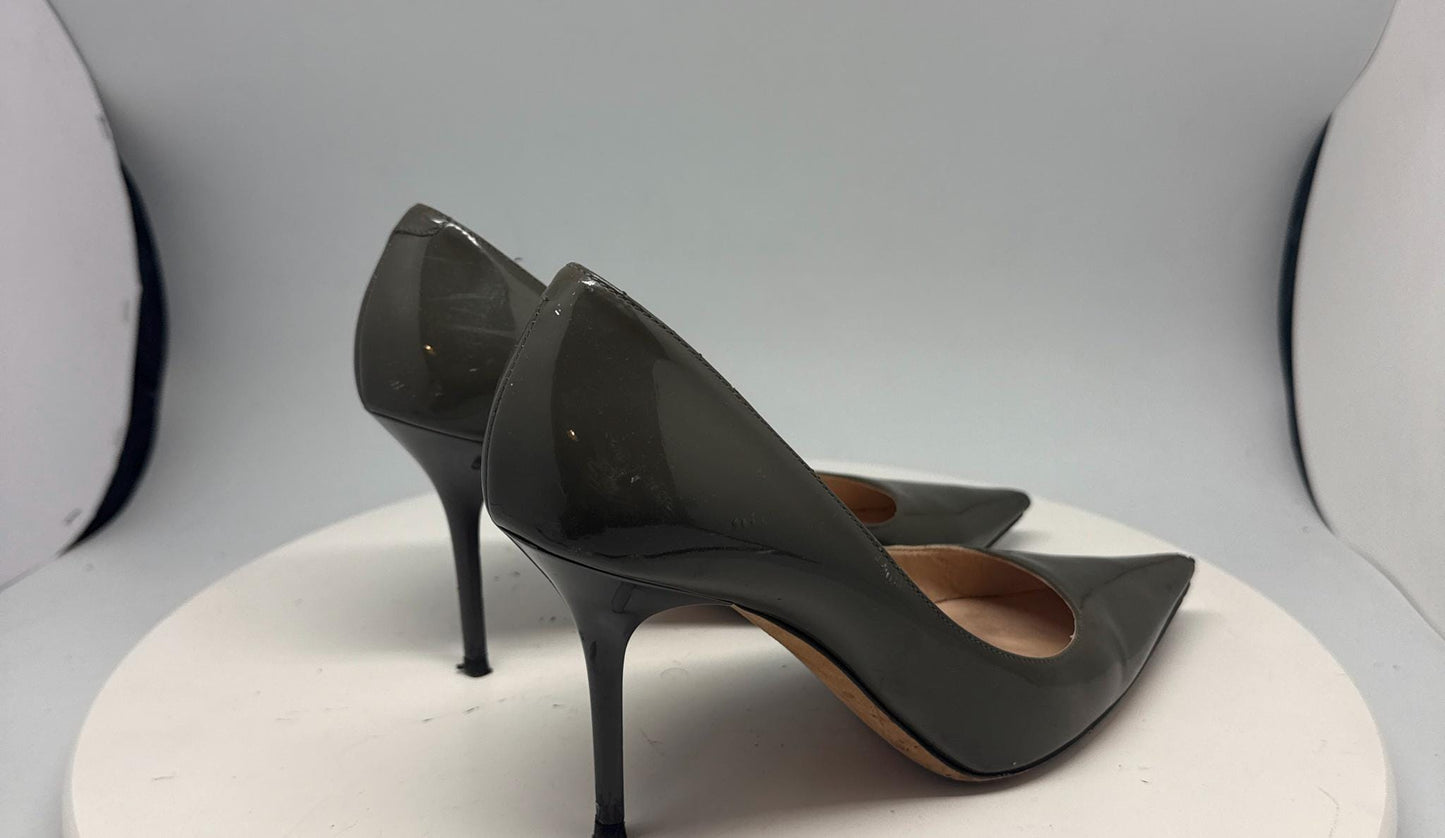 Olive Green Leather Heels by Jimmy Choo — fabric close-up