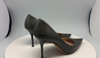 Olive Green Leather Heels by Jimmy Choo — fabric close-up